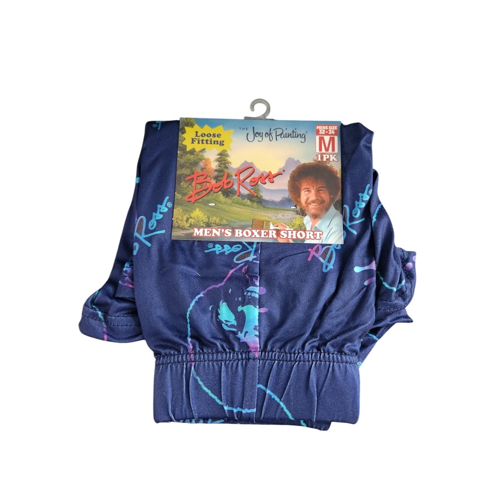 Bob Ross Joy of Painting Mens Boxer Shorts Navy Blue Neon Graphic Print Size M